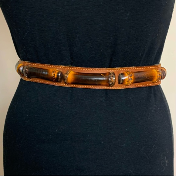 AUTHENTIC Women's VINTAGE GUCCI Brown LEATHER & BAMBOO Designer WAIST BELT Italy - Picture 6 of 7